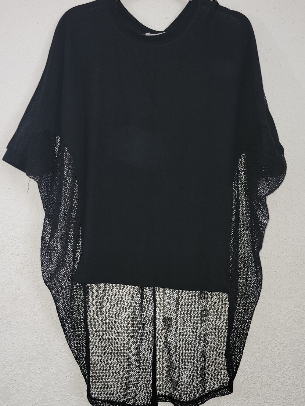 Lucca Couture Black Sheer Knit Poncho Style Shirt With Sheer Sides And Back
